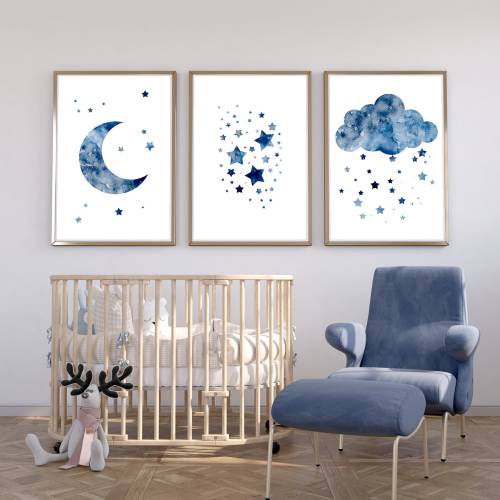 Navy nursery decor, Moon Stars and Cloud for boy nursery decor, Ships from USA