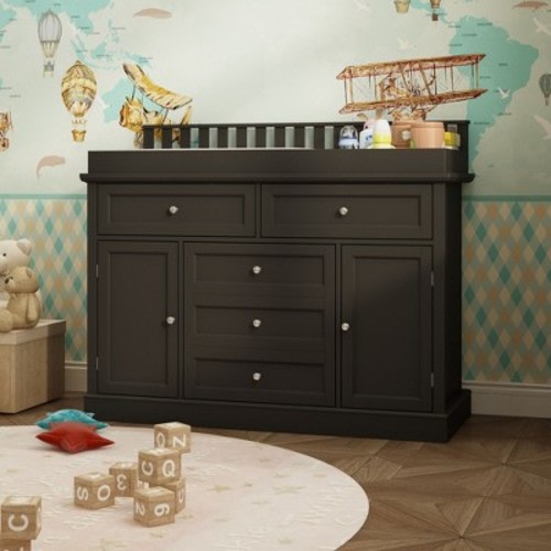 Famapy Baby Changing Table Chest of Drawers Edge Protection Top Upholstery Black