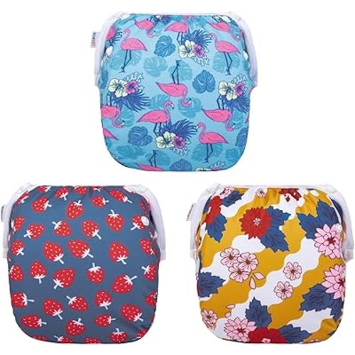 ALVABABY Swim Diapers Reusable Washable Adjustable 3 Pack Swim Diaper for Toddlers Baby Boys Girls Swimming Lessons 0-2T
