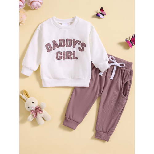 ENFLASH Toddler Baby Girl Clothes 3 6 9 12 18 24 Months Fall Outfits Letter Long Sleeve Sweatshirt Tops + Pants Set
