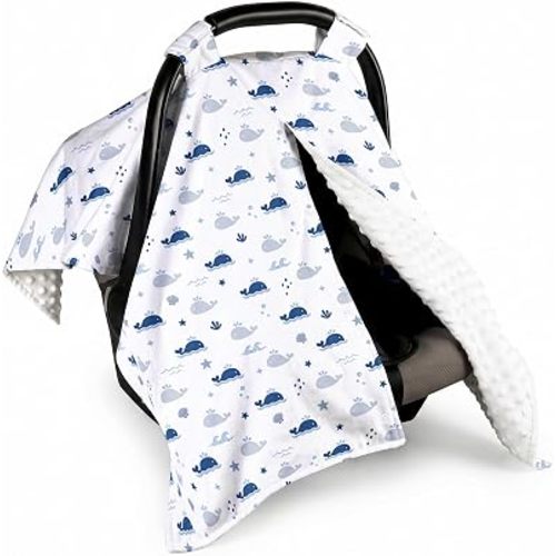 Car Seat Cover Baby, Car Seat Cover Canopy Minky Warm, White Whale