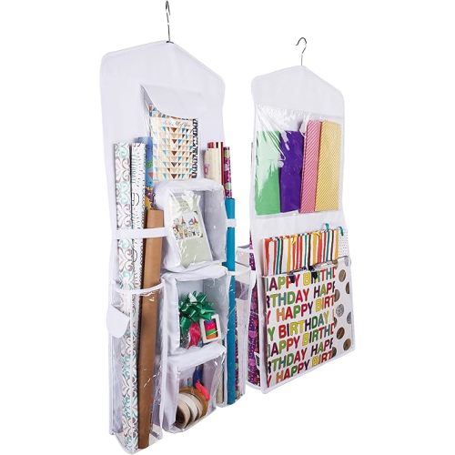 Double-Sided Hanging Gift Bag and Gift Wrap Organizer (White)