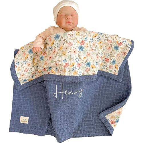 Mouliss Personalized Baby Blanket with Name – Handmade 100% Organic Cotton Newborn Gift | Custom Knit Blanket for Boys, Girls, Kids & Baby Showers