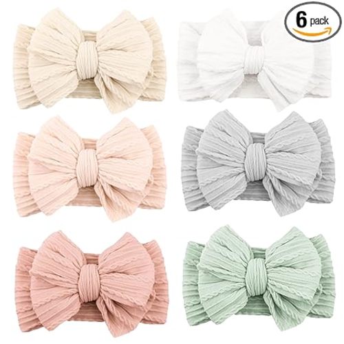 Niceye 6 Pack Baby Girl Headbands with Bows, Soft Stretchy Nylon Bands