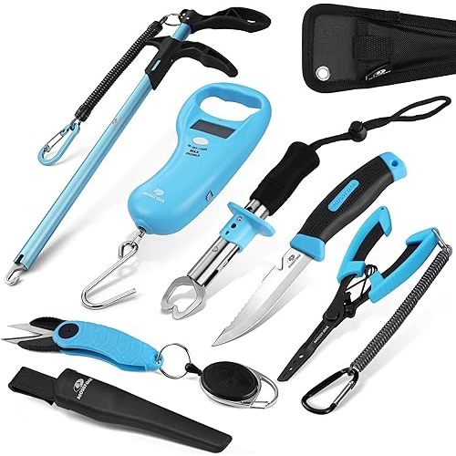 Mossy Oak Fishing Tools Kit- Fishing Plier, Fish Lip Gripper, Multifunctional Fishing Hook Remover with Lanyards Sheath, Saltwater Resistant Fishing Accessories & Equipment, Fishing Gifts for Men