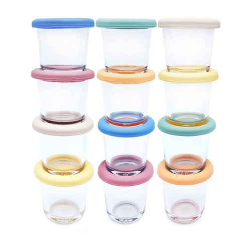 Elk and Friends 4oz Borosilicate Glass Baby Food Storage Jars with Silicone Lid | Strong Glass | Set of 12 | Microwave, Oven & Dishwasher Safe | Infant and Babies