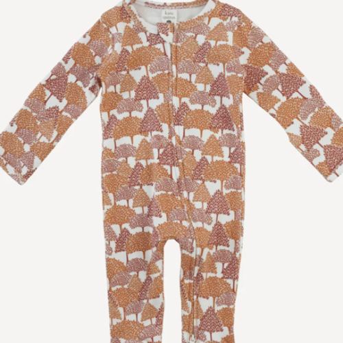 long sleeve two way zipper footie | orange forest | organic cotton interlock