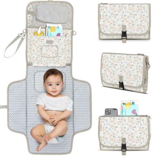 KeaBabies Ezee Portable Diaper Changing Pad, Portable Diaper Changing Mat, Waterproof Foldable Diaper Changing Pad (Prairie)