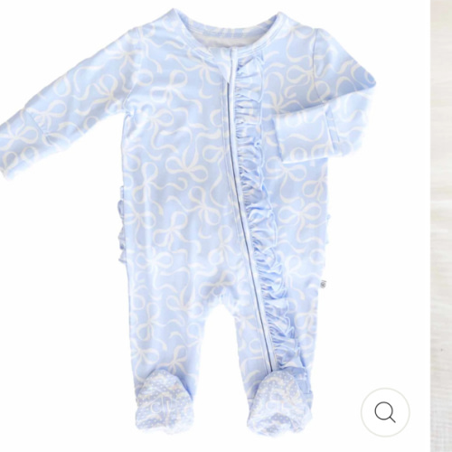 Blue-tiful Bows Ruffle Zipper Footie