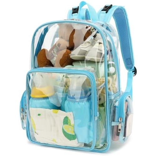 Clear Diaper Bag Backpack for Baby Girls Boys, Mom Nappy Changing Bags for Women (Light Blue)
