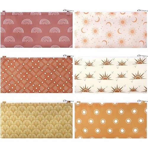 6 Pcs Boho Reusable Snack Bags and Sandwich Bags Food Safety Washable Lunch Snack Zipper Pouches for Kids Students Adults Food