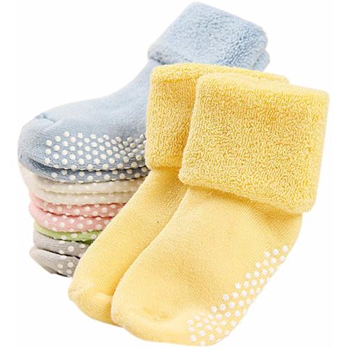 VWU Ankle Crew Socks with Grips, Baby Toddler Kids Unisex Warm Thick Cotton Socks 0-6T 6-Pack