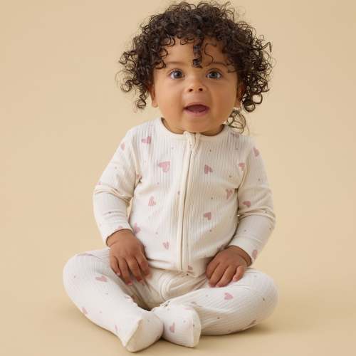 Hearts Ribbed Clever Zip Baby Pajamas
