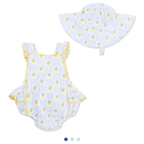 Lovely Lemons, Ric Rac Ruffle Sunsuit & Sun Hat - Angel Dear | Maisonette
