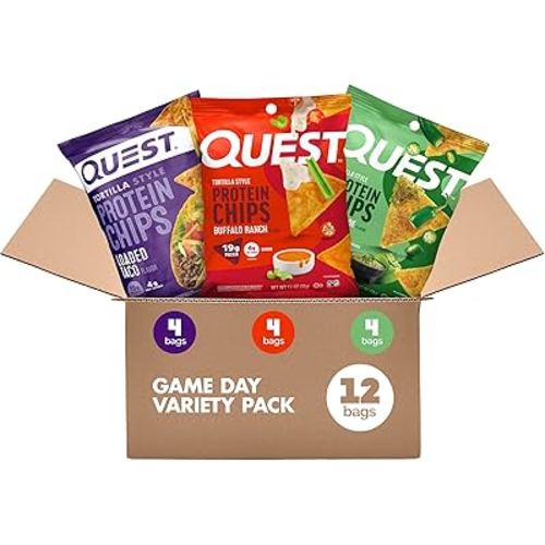 Quest Nutrition Game Day Tortilla Style Protein Chips Variety Pack, Buffalo Ranch x4, Salsa Verde x4, Loaded Taco x4, 12 Count