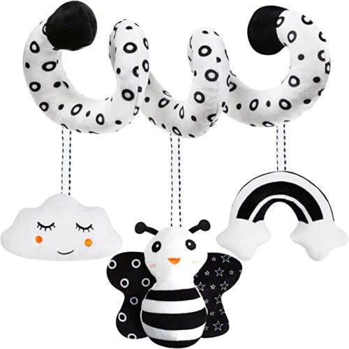 Baby Spiral Hanging Stroller and Car Seat Toys Black and White High Contrast Sensory Toy Newborn Plush Activity Toys Thank You Gifts for 0 3 6 9 12 Months Girls Boys-BEE - Bee