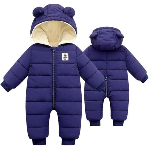 BYFRI Baby Boys Girls Snowsuit Newborn Cozy Winter Coat Infant Bear Hooded Jumpsuit Toddler Snow Outfit for 0-24 Months