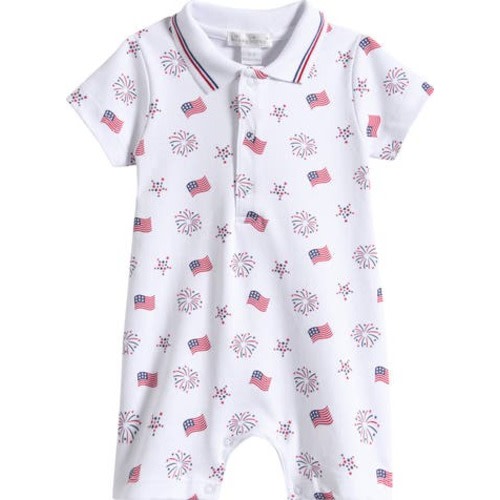 Print Pima Cotton Polo Romper, 9M