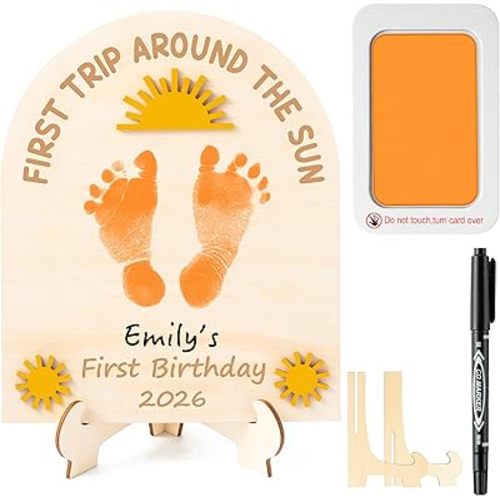R HORSE 3D Baby's First Birthday Sunshine DIY Footprint or Handprint Art Sign, First Trip Around the Sun Wooden Hanging Decoration, Newborn Keepsake Craft Gift for 1st Birthday Baby Shower Photo Prop