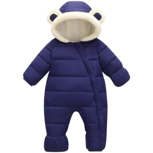 Baby Boys Girls Jumpsuit Fleece Lined Winter Coat 0-24 Months Romper Snowsuit Outwear