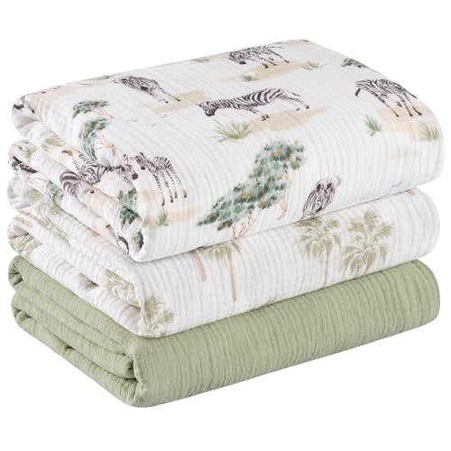 Muslin Swaddle Blankets for Newborn, 3 Pack Breathable Soft Receiving Blanket, Large 38 x 40 inches Swaddle Wrap Burping Clothes, Essentials Infant Shower Items, Toddler Gift (Lovely Zebra)