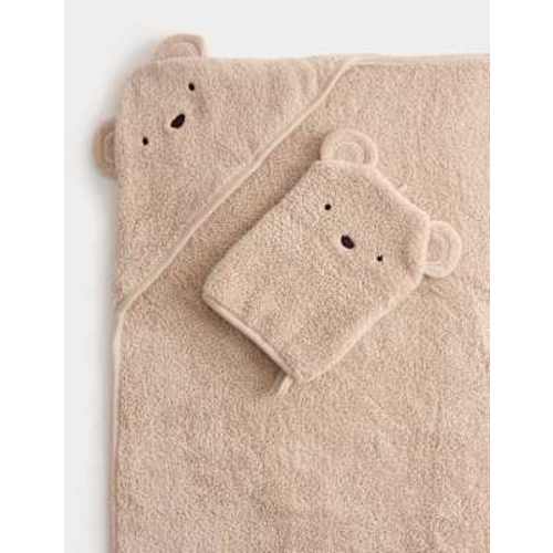 2pc Pure Cotton Bear Hooded Towel & Wash Mitt