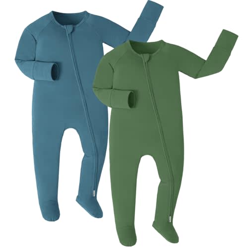 JunNeng Infant Baby Footed Sleeper Viscose from Bamboo Pjs | 2 Way Zipper Romper, Fold-over Mitts, Sleep'N Play for 0-12 Months, Snug,Breathable, Stretchy,Soft
