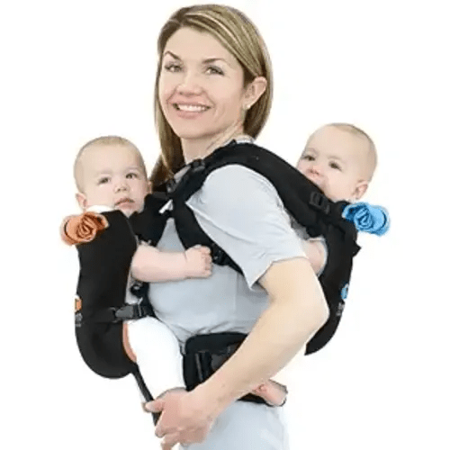 TwinGo Baby Carrier Lite Model – Adjustable Twin Carriers for 2 Babies for Front & Back Carry – 26–55 in Waistband, Supports 9.9–45 lb – Includes Sleep Hoods & Seat Belt – Classic Black
