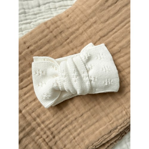 White Organic Cotton Pointelle Oversized Bow Baby Headband