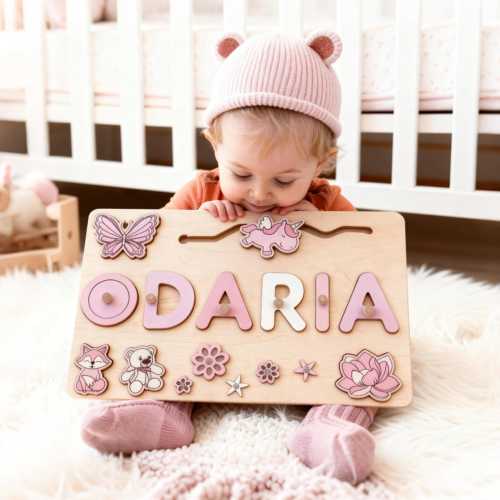 Personalized Baby Name Puzzle, Custom Kids Busy Board, Montessori Wooden Puzzle, Birthday Gift for Baby, 1st Christmas gift, Baby girl gift