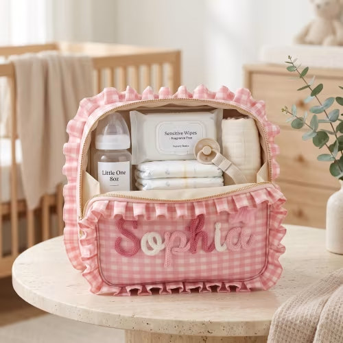 Personalized Waterproof Gingham Ruffle Bag