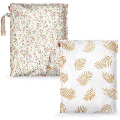 HECCEI Wet Dry Bag, 2-Pack Reusable Waterproof Wet Bags for Swimsuits & Baby Clothes, Leakproof Cloth Diaper Wet Bags for Travel & Diaper Changes (Vintage Garden)