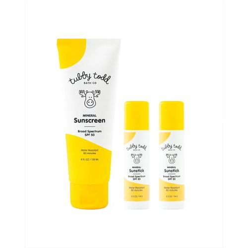 Tubby Todd Face and Body Mineral Sunscreen Kit for Baby, Toddler and Kids - Sunscreen 4 Fl Oz and Sunstick 0.5 Oz Duo Bundle - Fragrance-Free