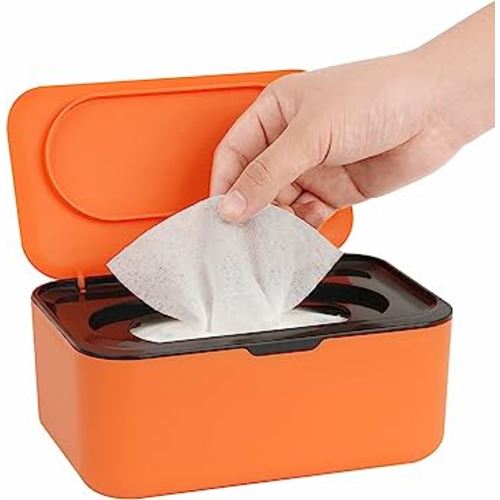 Wipes Dispenser, Wipe Holder for Baby & Adult, Seposeve Refillable Wipe Container, Keeps Wipes Fresh, One-Handed Operation. Non-Slip, Easy Open/Close Wipes Pouch Case, Orange