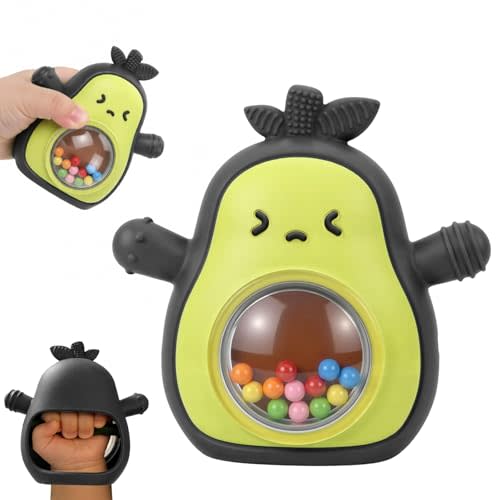 Baby Rattle Teething Toys Silicone Avocado Teething Mitten Baby Teether | Sensory Toys for Grasping Chewing Sucking Hearing Needs - BPA Free Infant Toys Baby Shower Gifts (Black)