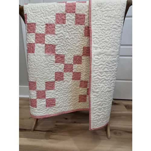 Heirloom Baby Quilt: Vintage Red Gingham Swaddle Blanket (37"x37")