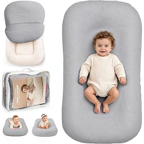 Infant Support Cushion - Soft Cotton Baby Support Cushion for 0-24 Months, Portable Tummy Time Mat for Home and Travel, Supervised Play Cushion, Baby Registry Gift (Includes Removable StoneCover)