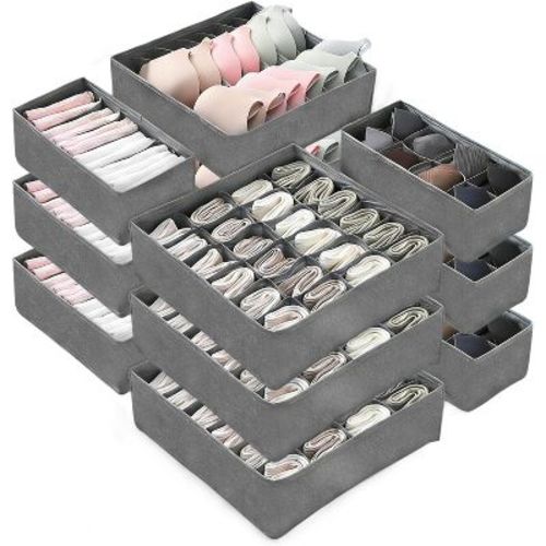 12-Pack Underwear Drawer Organizers,Dresser Drawer Divider Bins for Baby Clothes,Underwear,Bra & Sock,Foldable Fabric Closet Organizer,Grey