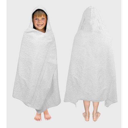 ORIGINAL KIDS Hooded Bath Towel Wrap - Ultra Soft 100% Cotton Terry Large Oversized Hooded Kids Towel with Border - Toddler Big Kid Shower Pool Beach Towel - Soft Absorbent Quick Dry - 30 x 54 - White