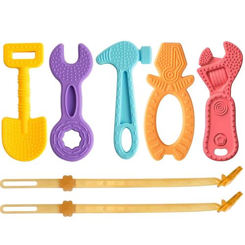 7 PCS Baby Teething Toys - BPA Free- Teething Tools Teether for Baby 6--12 Months with 2 Straps for Safety and Organizer Case, Sensory Teething Toys for Babys