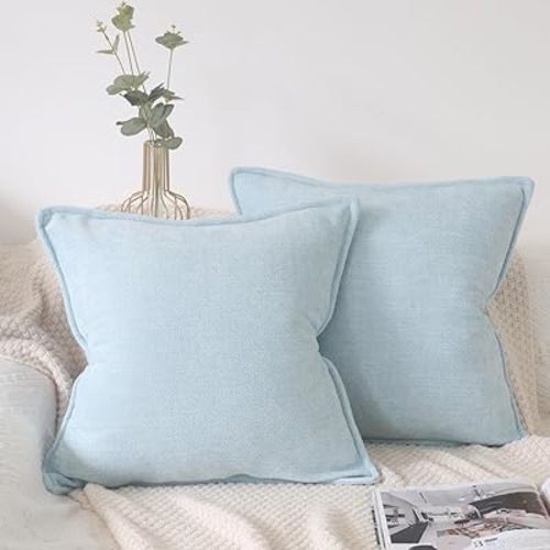 OYIMUA Light Blue 20x20 Chenille Throw Pillow Covers Set of 2 | Farmhouse Decorative Pillowcases for Couch & Bed | Soft Luxury Accent Pillows for Living Room