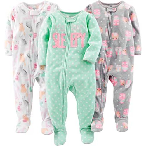 Simple Joys by Carter's Toddlers and Baby Girls' Loose-Fit Flame Resistant Fleece Footed Pajamas, Pack of 3