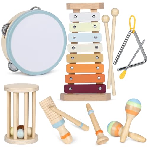 Toddler Musical Instruments, Montessori Baby Musical Instruments Toys for Toddler 1-3, Wooden Musical Toys with Xylophone for Kids Preschool Educational Birthday Gift 3+