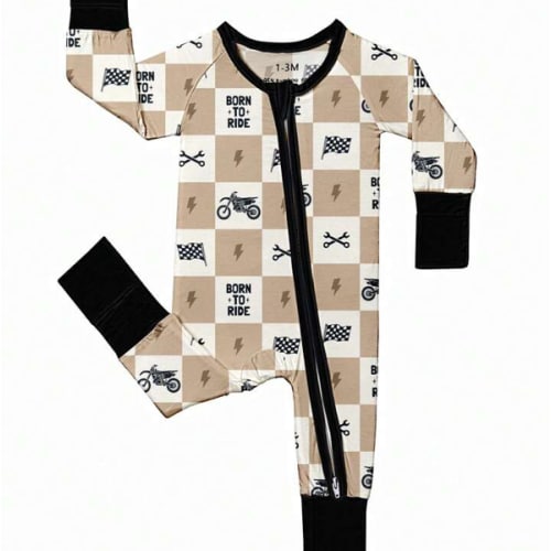 Baby Bamboo Fiber Zip-Up, Born To Ride Print Romper, All-Season Knit Fabric Skinny Fit With Zipper Detail, Boy Baby Clothes, Perfect For Outdoor | SHEIN USA