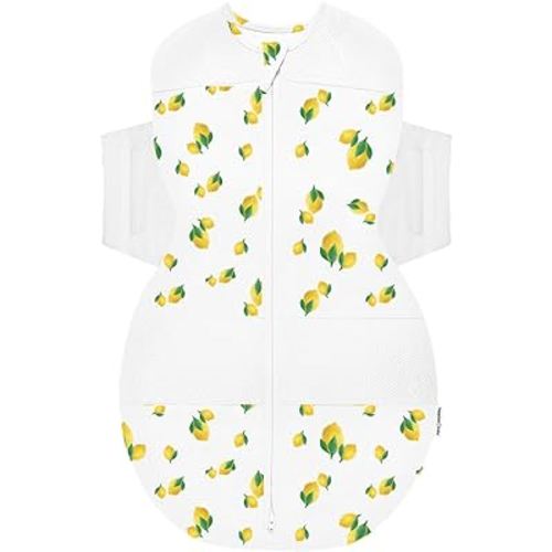 Happiest Baby SNOO Sleep Sack - 100% Organic Cotton Baby Swaddle Blanket - Doctor Designed Promotes Healthy Hip Development (Ivory Lemons, Small)