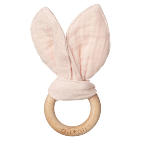 Crinkle Bunny Ears Wooden Teether