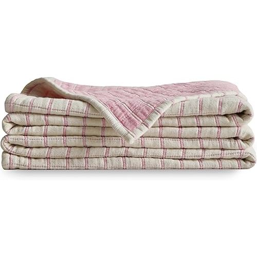 UnHide Summer Cotton Blanket -100% Cotton - Breathable and Lightweight - Cozy Throw Blanket for Outdoor Picnic, Beach, Park, and Backyard - Machine Washable - 60” x 80” - Pink