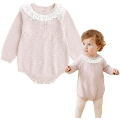 Simplee kids Baby Girls Kint Romper Fall Long Sleeve Rompers Newborn Baby Solid Overall Jumpsuit Outfits