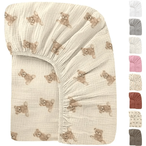 Premium Soft Cotton 52x28 Inches Muslin Crib Sheets Fitted Crib Mattress Sheet for Baby Girls & Boys, Soft Boho Neutral Toddler Bedding Bed Sheets Fits Well Standard Size Crib Mattress 28x52 Inches