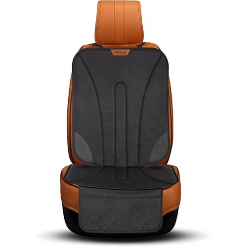 Car Seat Protector for Child Car Seat - Automotive Seat Protector, Durable 600D Fabric Car Seat Cover with Thick Pad Non-Slip Backing Mesh Pockets (Black Line 1 Pack)